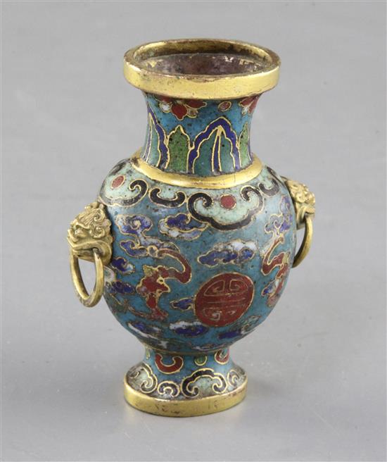 A Chinese cloisonne enamel and gilt bronze mounted miniature vase, 18th century, height 8cm
